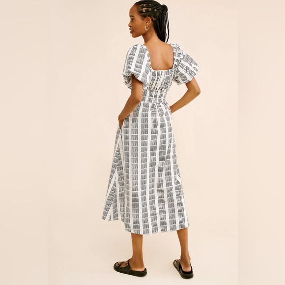 Anthropologie Maeve Puff-Sleeve Square-Neck Smocked Midi Dress NWT XS - Picture 6 of 10